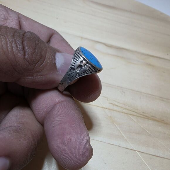Vintage Sterling Silver 925 Navajo Southweatern Pheonix Turquouse Ring Size 7.5 - Picture 1 of 10
